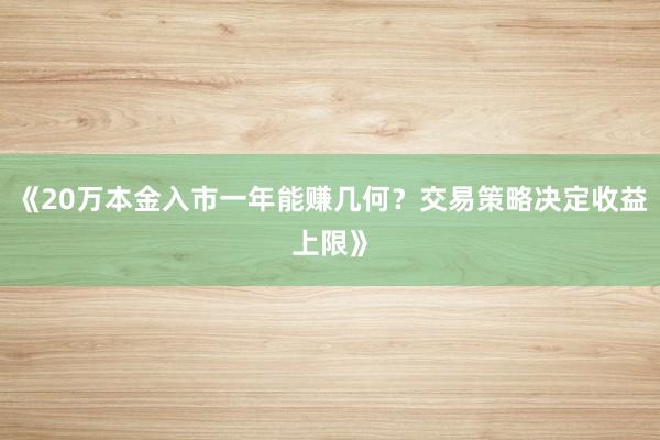 《20万本金入市一年能赚几何？交易策略决定收益上限》
