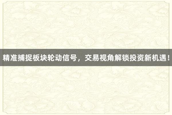 精准捕捉板块轮动信号，交易视角解锁投资新机遇！