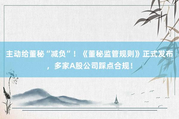 主动给董秘“减负”！《董秘监管规则》正式发布，多家A股公司踩点合规！