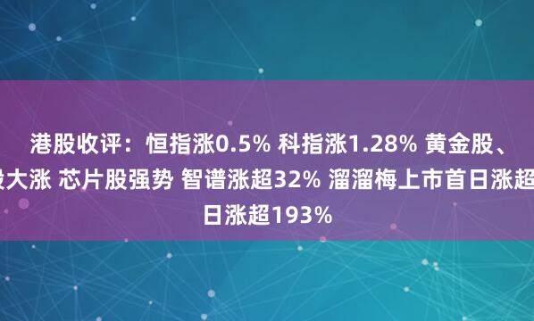 港股收评：恒指涨0.5% 科指涨1.28% 黄金股、航空股大涨 芯片股强势 智谱涨超32% 溜溜梅上市首日涨超193%