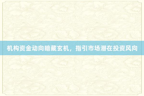 机构资金动向暗藏玄机，指引市场潜在投资风向