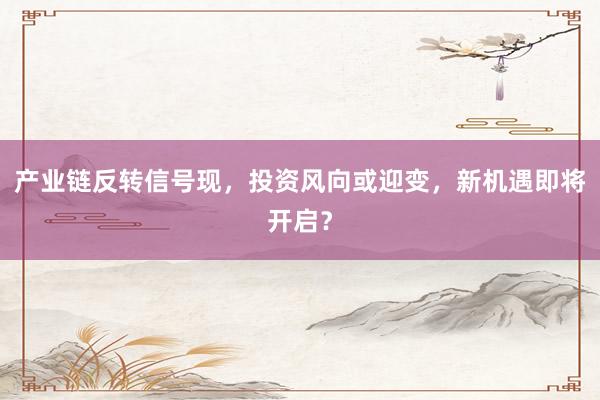 产业链反转信号现，投资风向或迎变，新机遇即将开启？