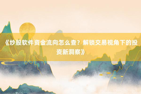 《炒股软件资金流向怎么查？解锁交易视角下的投资新洞察》
