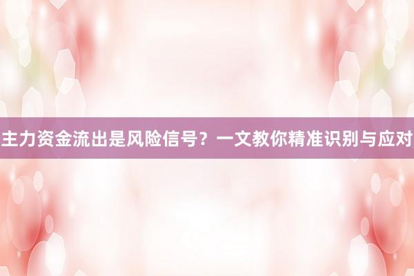 主力资金流出是风险信号？一文教你精准识别与应对