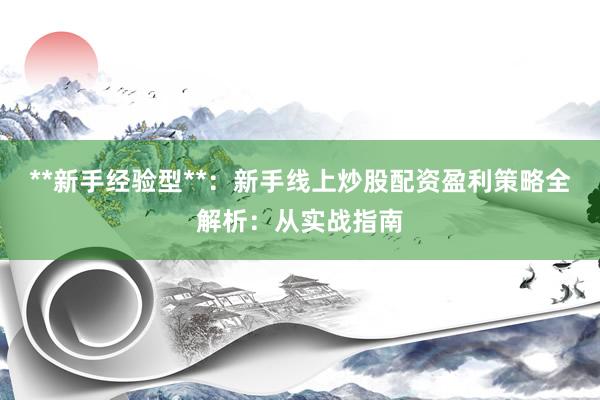 **新手经验型**：新手线上炒股配资盈利策略全解析：从实战指南
